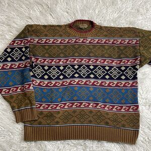 Vintage Ruff Hewn Heavy Cotton Sweater Brown Size XL Geometric Pattern